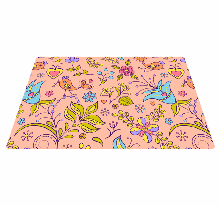 Vinyl teppe natur med blomster og sommerfugler - Tenstickers