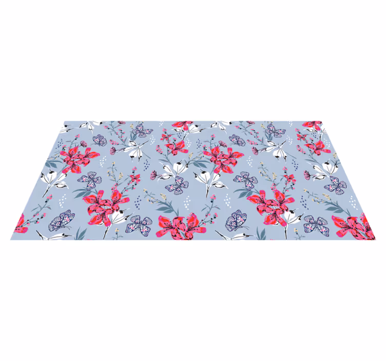 Vinyl teppe natur med blomster og sommerfugler mønster - Tenstickers