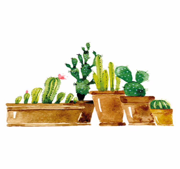 Vinyl teppe blomster og planter hjemmelaget kaktushage - Tenstickers
