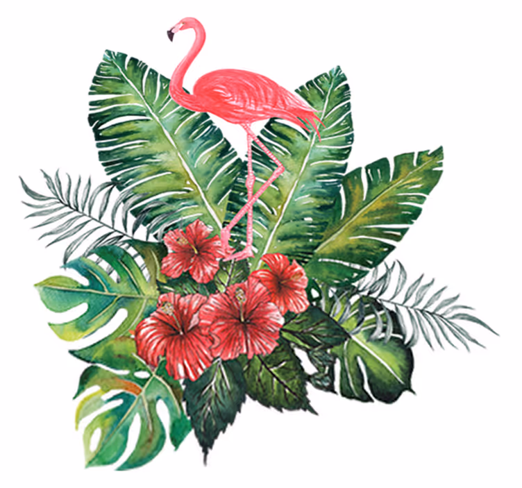 Vinyl teppe blomster og planter stor tropisk flamingo - Tenstickers
