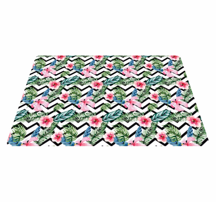 Vinyl teppe blomster og planter zigzag tropiske linjer - Tenstickers