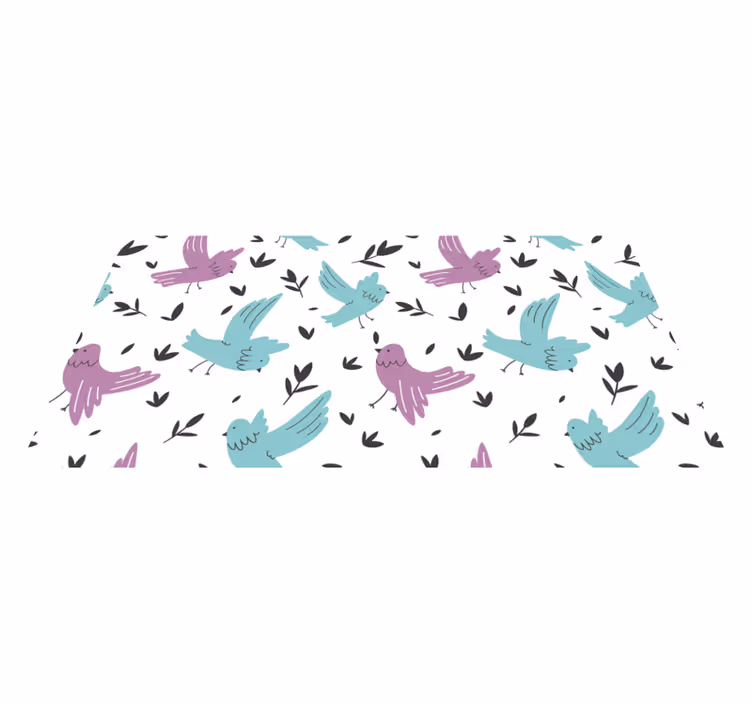 Vinyl teppe blomster og planter blå og lilla fugler - Tenstickers