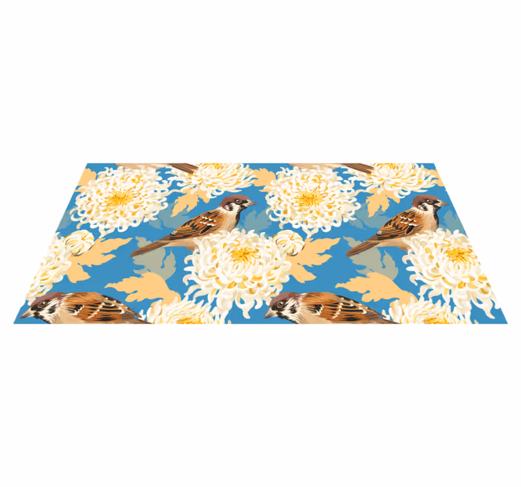 Vinyl teppe blomster og planter aquarella fugler og blader - Tenstickers