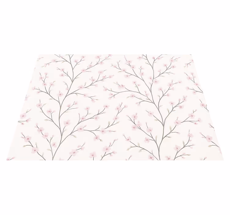 Grått tre med rosa blomster vinyl teppe soverom - Tenstickers