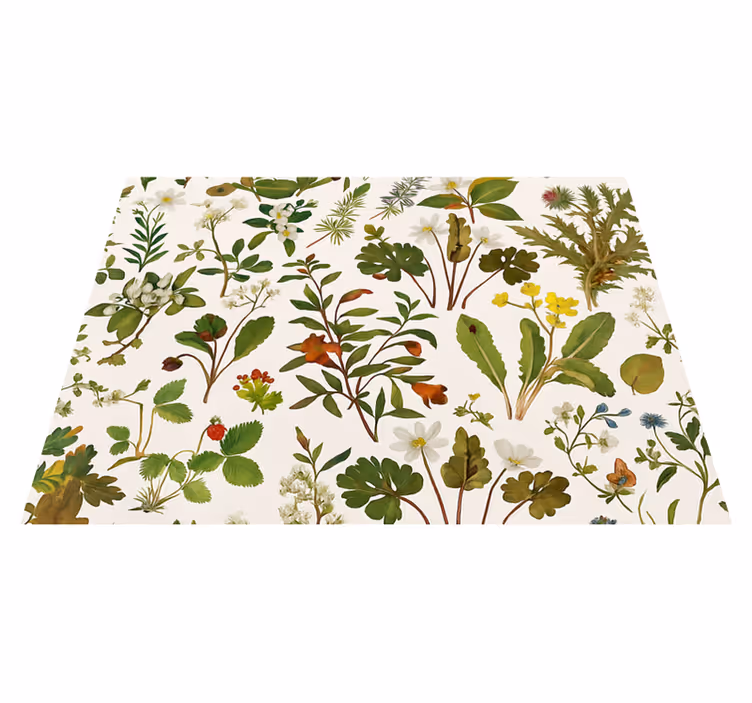 Botanisk design med hvit bakgrunn vinyl teppe soverom - Tenstickers