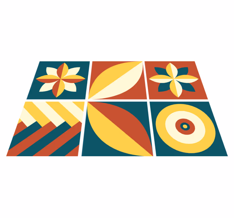 Vinyl teppe geometrisk grønn og oransje mønster - Tenstickers