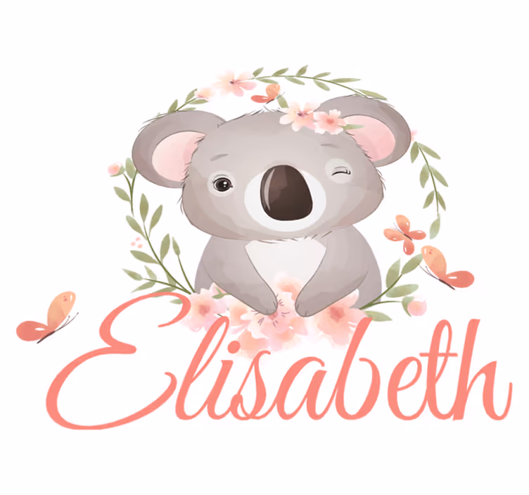 Søte dyr koala med navn vinyl teppe spedbarn - Tenstickers