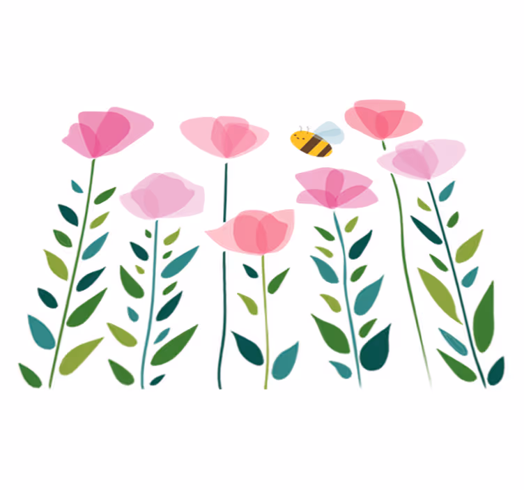 Vinyl teppe spedbarn rosa blomster og bie - Tenstickers