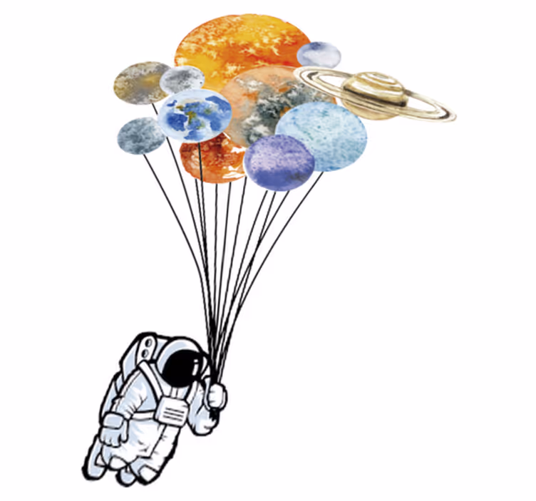 Vinyl teppe spedbarn astronaut med fargerike ballonger - Tenstickers