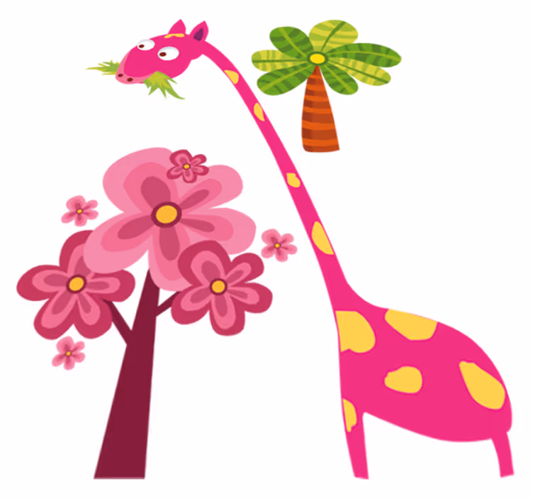 Vinyl teppe spedbarn rosa giraff som spiser - Tenstickers