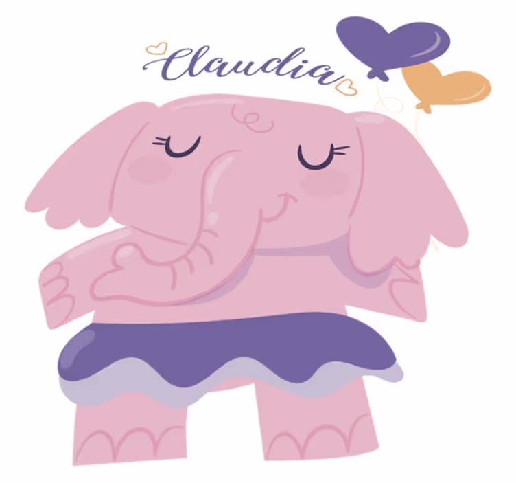 Vinyl teppe spedbarn rosa elefant med navn - Tenstickers