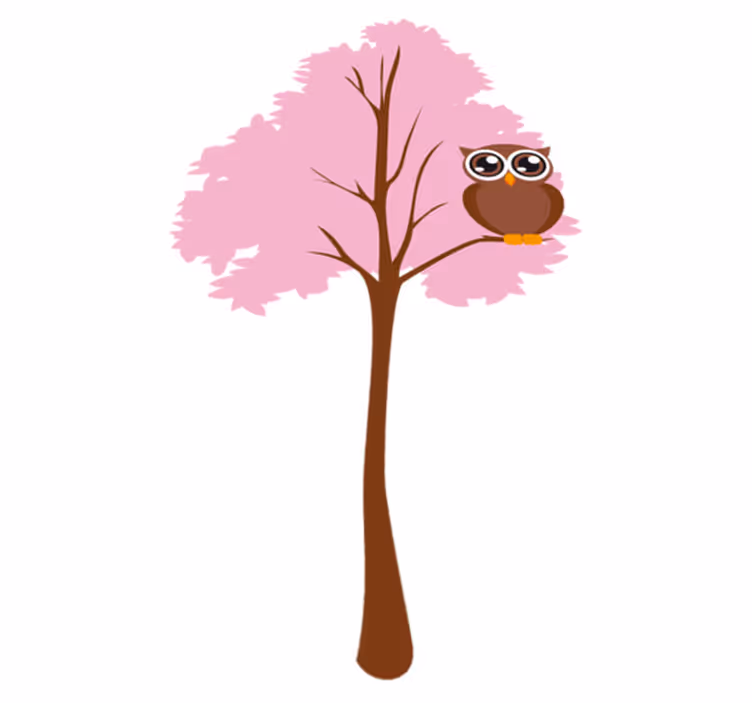 Rosa tre med ugle vinyl teppe spedbarn - Tenstickers