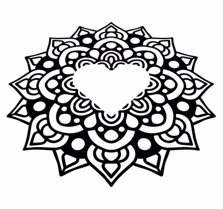 Mandala med hjerteformet ramme vinyl teppe soverom - Tenstickers