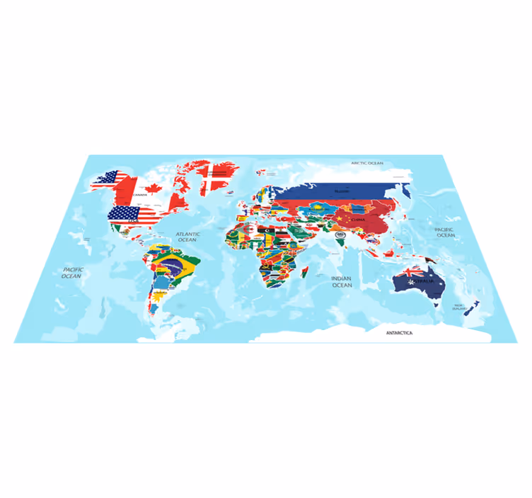 Vinyl teppe verdenskart med verdens flagg - Tenstickers