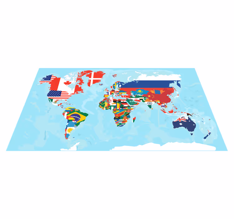 Vinyl teppe verdenskart med flagg - Tenstickers