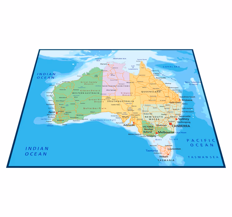 Vinyl teppe verdenskart politisk kart australia - Tenstickers