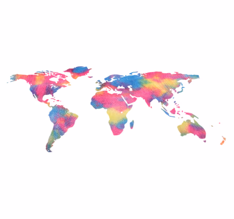 Vinyl teppe verdenskart med tie dye design - Tenstickers
