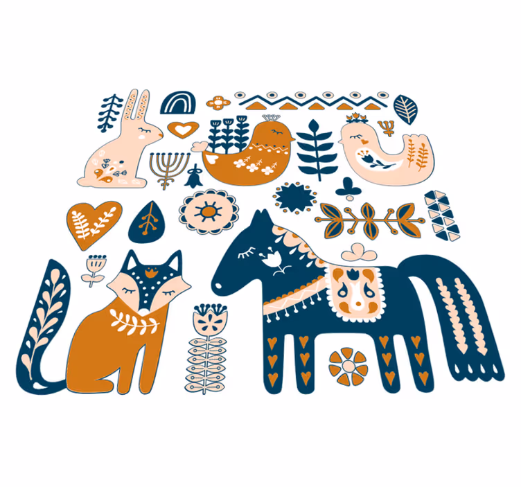 Vinyl teppe spedbarn skogsdyr nordisk stil - Tenstickers