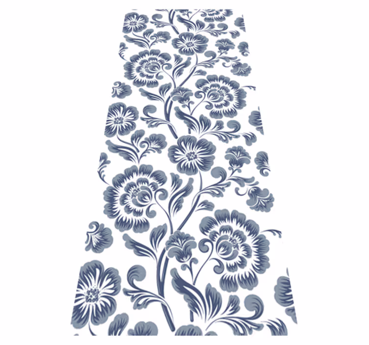 Blå blomster hvit bakgrunn viktoriansk bad vinyl teppe - Tenstickers