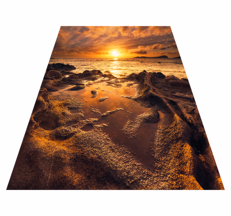 Bad vinyl teppe med skyet solnedgang landskap - Tenstickers