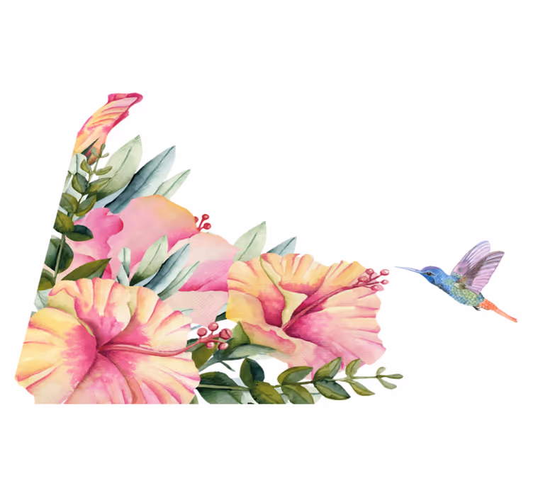 Bad vinyl teppe med blomster og kolibri - Tenstickers
