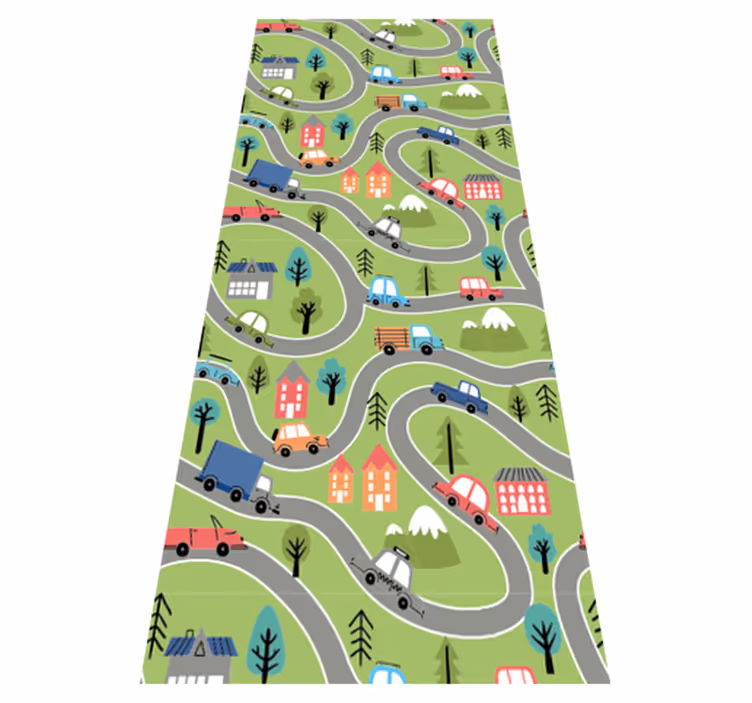 Vinyl teppe soverom fargerik gate med racerbiler - Tenstickers