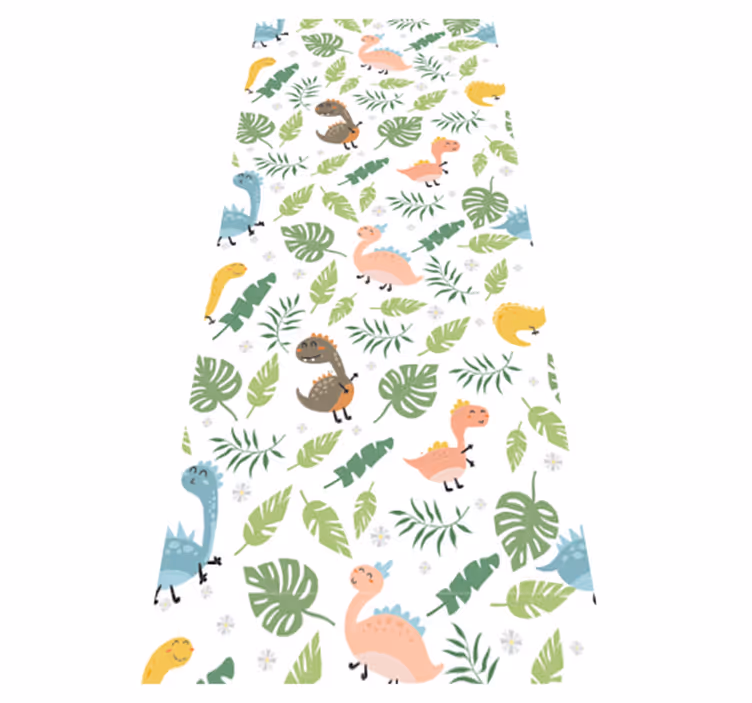 Vinyl teppe soverom pastellfarget skog med dinosaurer - Tenstickers