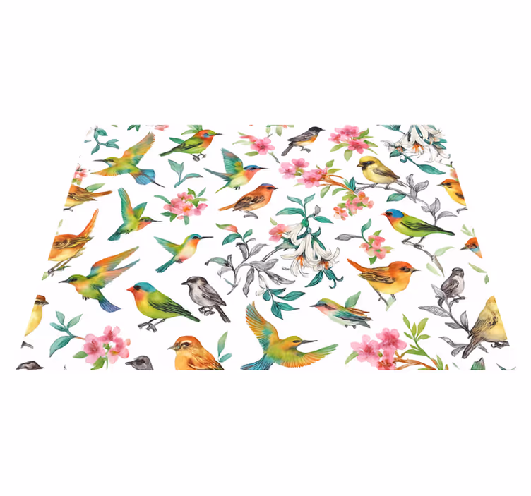 Fargerik natur med fugl vinyl teppe soverom - Tenstickers
