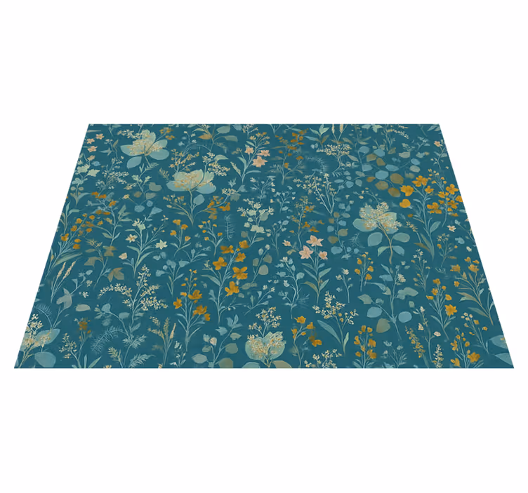 Blå vintage blomsterdesign vinyl teppe soverom - Tenstickers