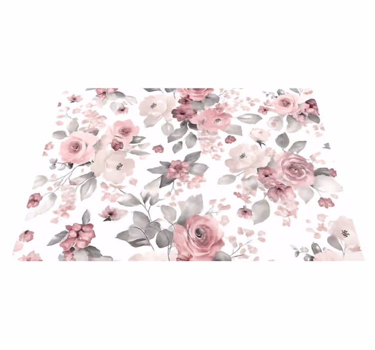 Grå delikat blomsterdesign vinyl teppe soverom - Tenstickers