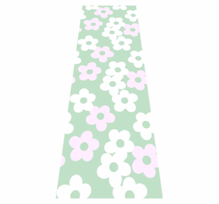 Grønn med hvite og rosa blomster vinyl teppe soverom - Tenstickers