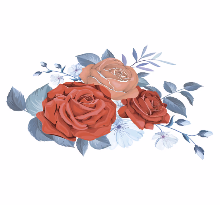 Blå bukett blomster vinyl teppe soverom - Tenstickers