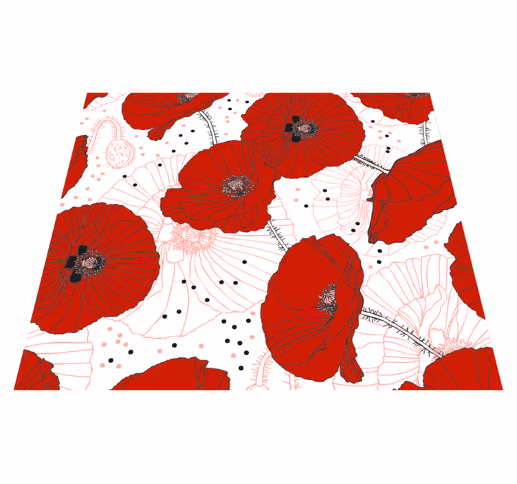 Vinyl teppe natur med tegning og røde blomster - Tenstickers