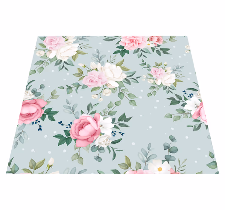 Blå og rosa blomster vinyl teppe natur - Tenstickers