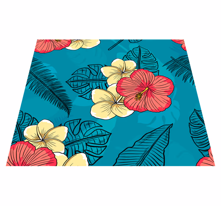 Vinyl teppe natur med hawaiianske blomster - Tenstickers