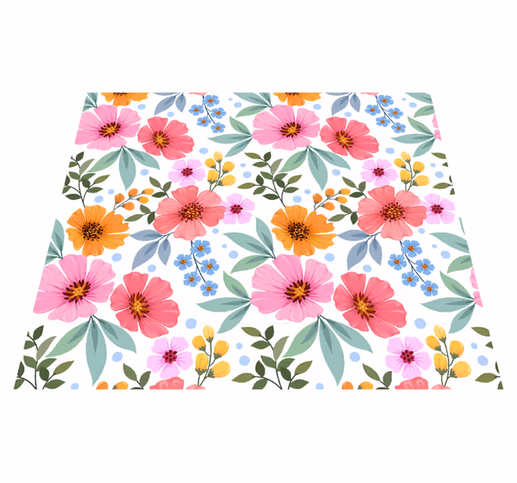 Vinyl teppe natur fargerike blomster på hvit bakgrunn - Tenstickers