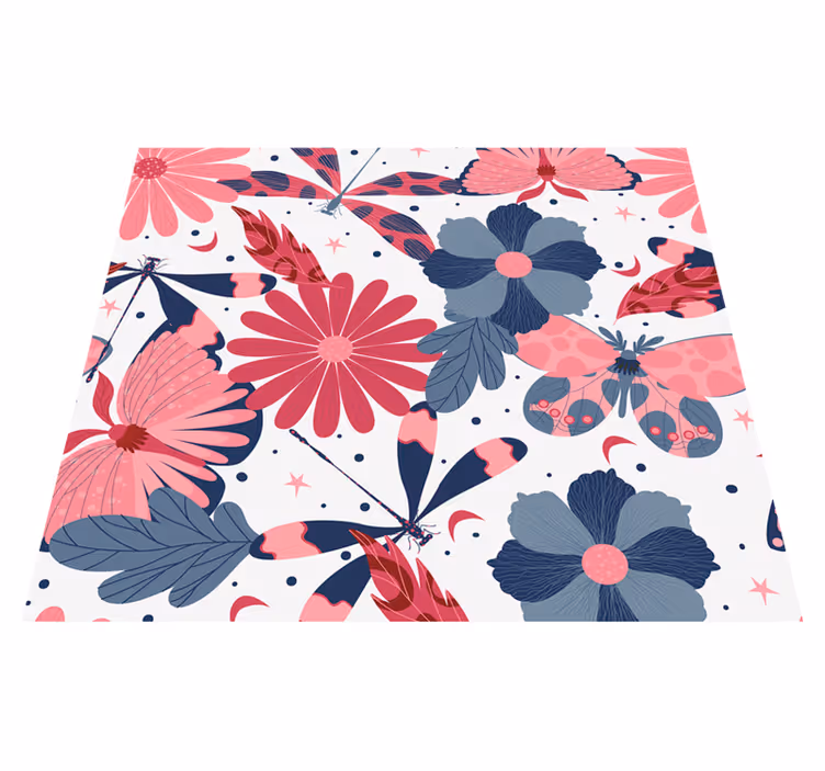 Vinyl teppe natur med blomstermotiv og sommerfugl - Tenstickers