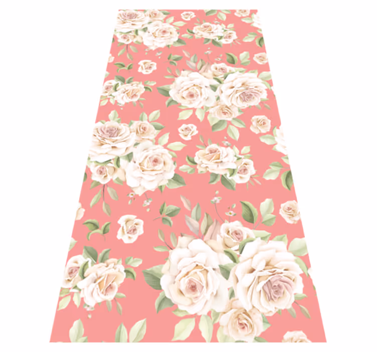 Vinyl teppe natur med vintage rosa roser på hvit bakgrunn - Tenstickers