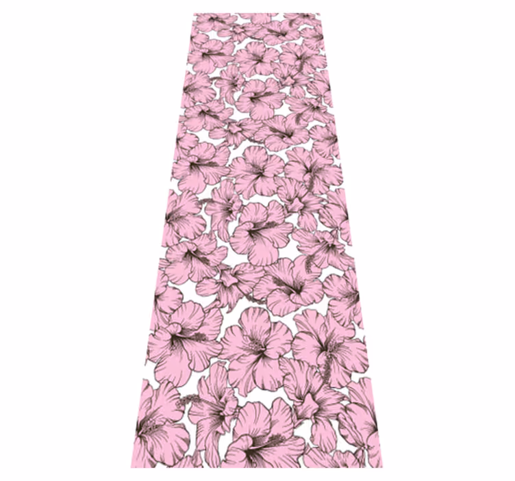Vinyl teppe natur med rosa hibiskusmønster - Tenstickers