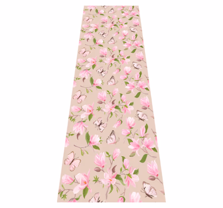 Vinyl teppe natur med design av rosa magnolia og sommerfugl - Tenstickers
