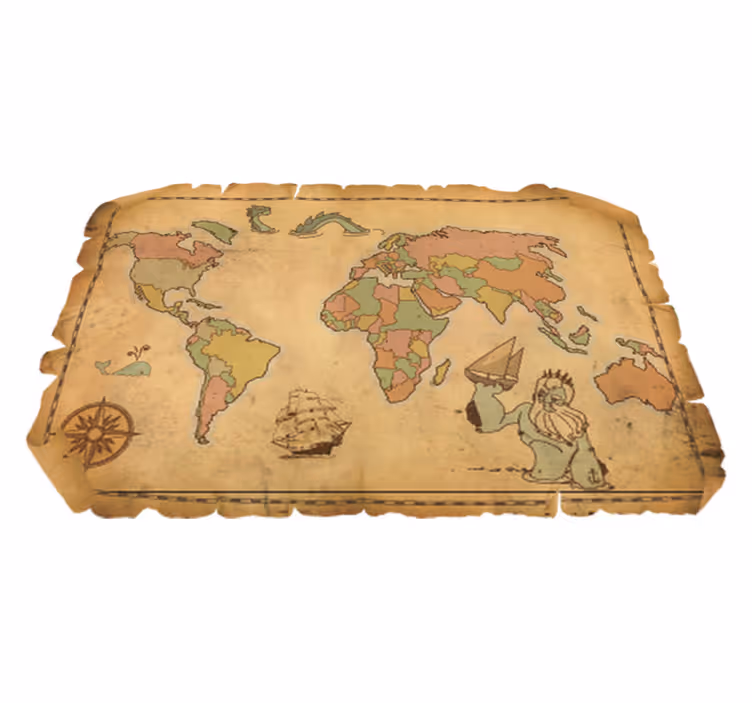 Vinyl teppe verdenskart antikk dekorativt design - Tenstickers