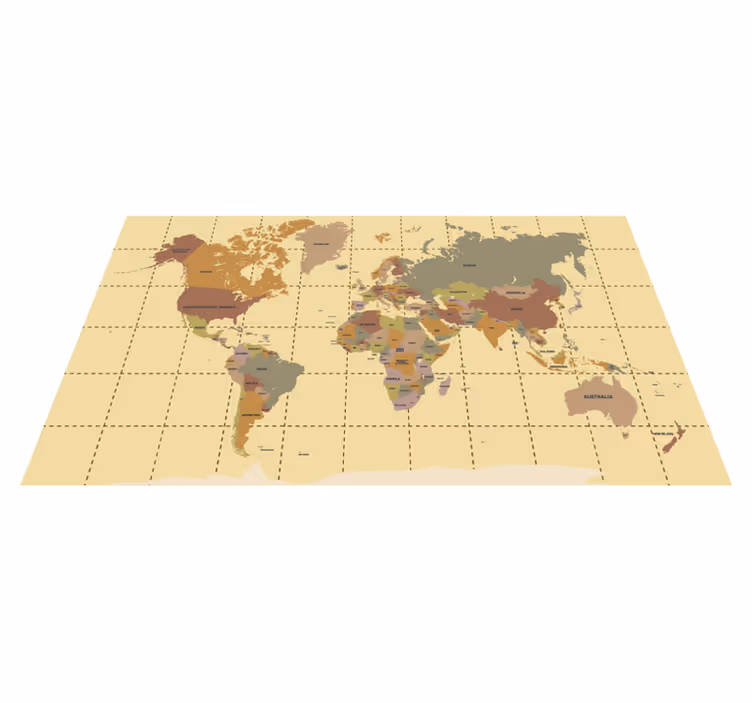 Vinyl teppe verdenskart beige vintage - Tenstickers
