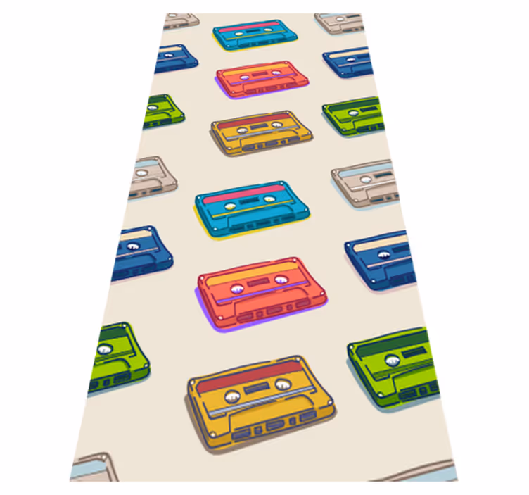 Vinyl teppe vintage med retro flerfarget kassettmønster - Tenstickers