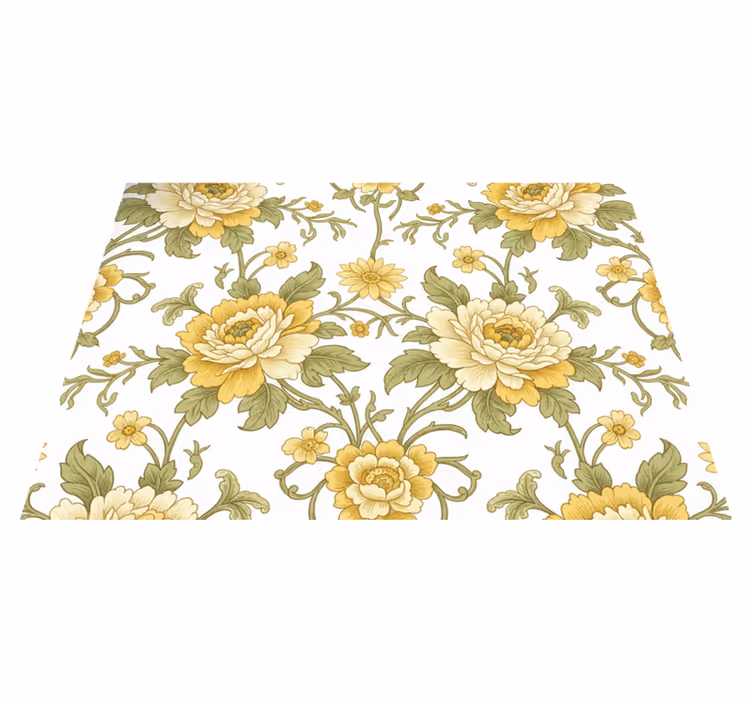 Vinyl teppe vintage med blomster i gult - Tenstickers