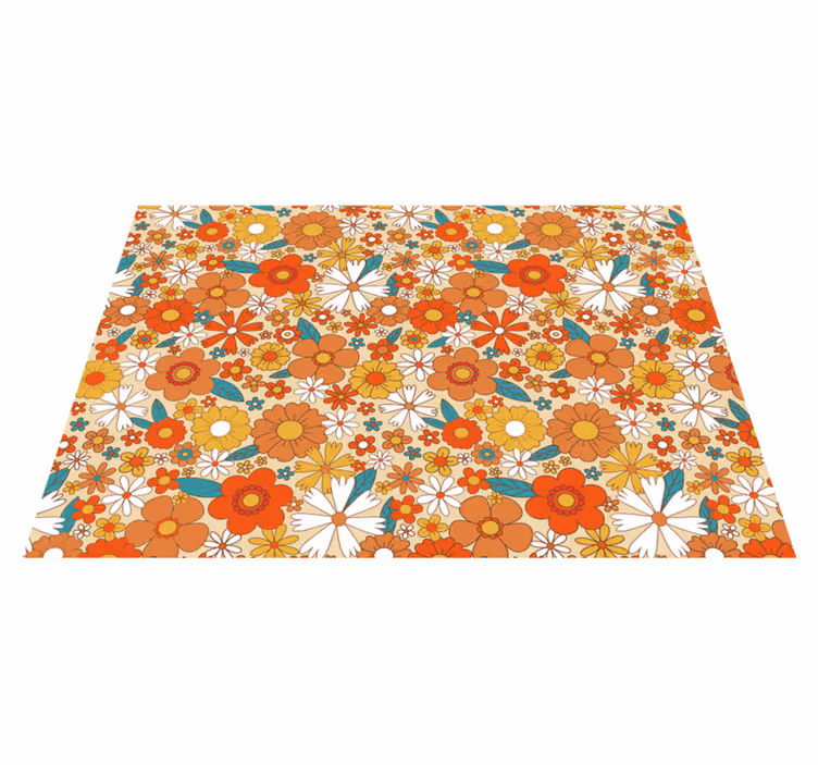 Vinyl teppe vintage flerfargede 70-talls blomster - Tenstickers