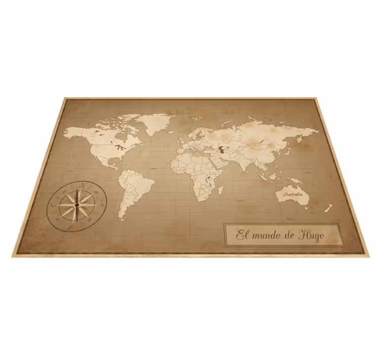 Vinyl teppe verdenskart med navn vintage kart - Tenstickers