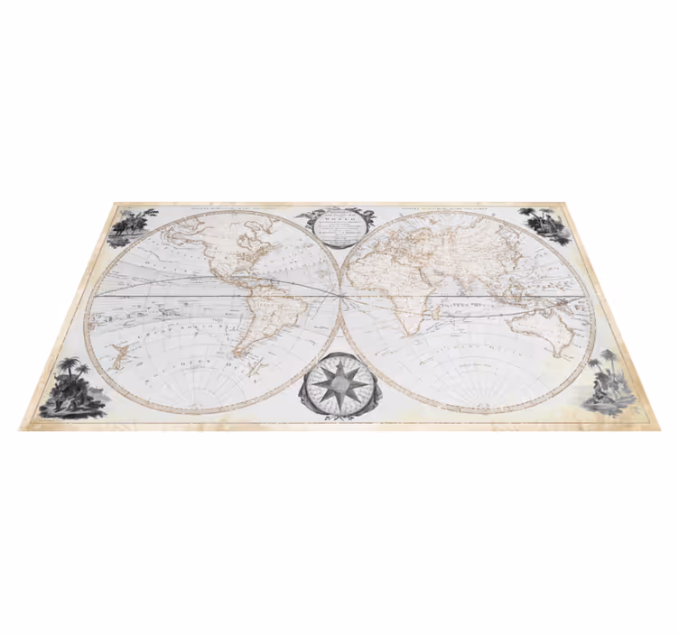 Vinyl teppe verdenskart akvarell vintage - Tenstickers