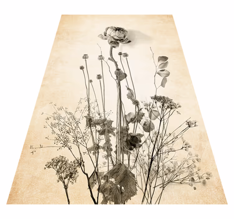 Vinyl teppe blomster og planter bukett på beige bakgrunn - Tenstickers