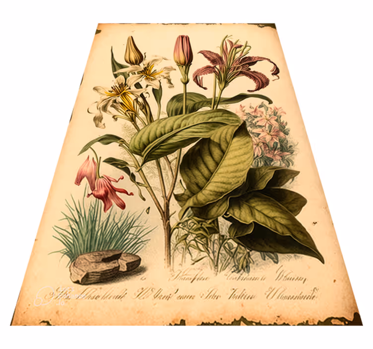 Vintage botanisk trykk vinyl teppe blomster og planter - Tenstickers