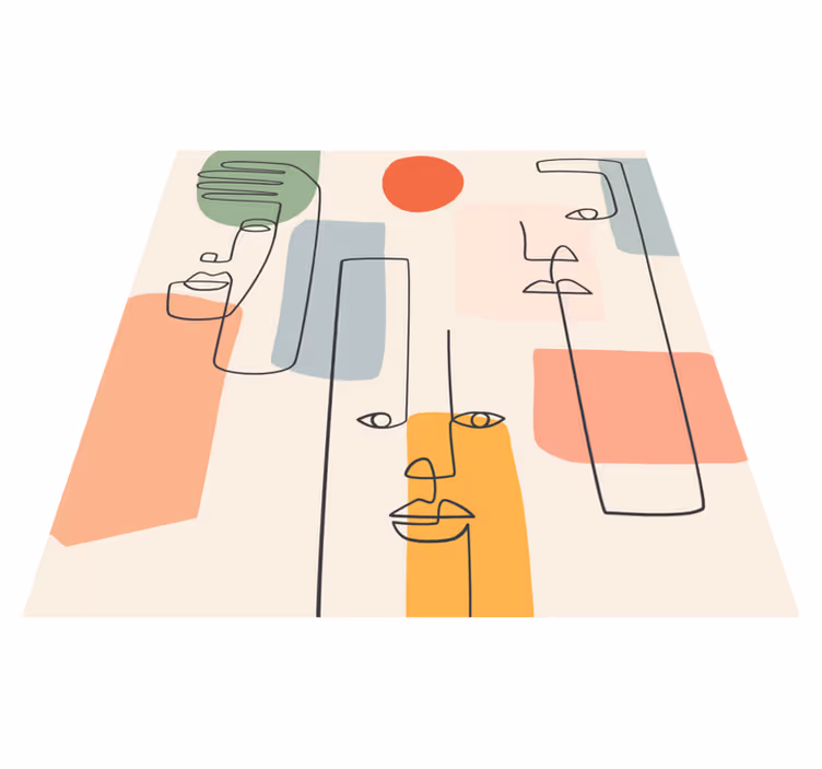 Vinyl teppe geometrisk med minimalistisk ansiktskunst - Tenstickers